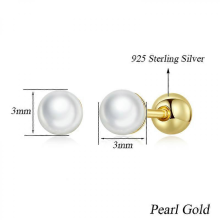 BAMOER 925 Sterling Silver Pearl Ball Stud Earrings for Women, Trendy Fine Jewelry3mm Pearl Gold