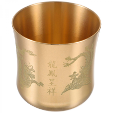 Vintage Copper Tea Cup Multi-functional Buddha Water Offering MugGolden
