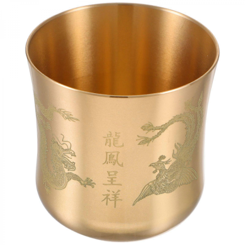 Vintage Copper Tea Cup Multi-functional Buddha Water Offering MugGolden