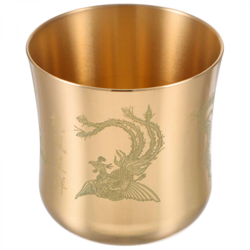 Vintage Copper Tea Cup Multi-functional Buddha Water Offering MugGolden 1