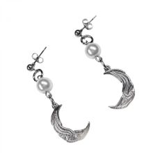Hip Hop Moon Pearl Stud Earrings, Steel Comfort FitWhite