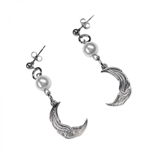 Boucles d'oreilles Hip Hop Moon Pearl, acier, blanc