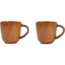 Natural Eco-Friendly Wooden Coffee Cup Set, 2-Piece Vintage Handmade Round