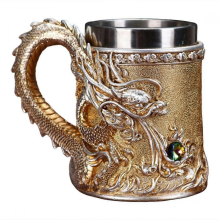 500ML Medieval Beer Mug 304 Stainless Steel Copper Dragon Design Tea Coffee Cup