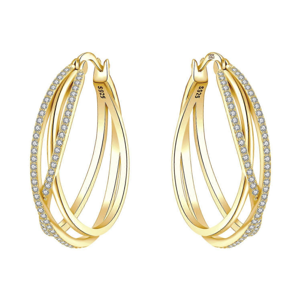 2025 S925 Sterling Silver Zircon 18K Gold Lined Vintage Hoop Earrings For Womenote4010-Gd Silver,Gold