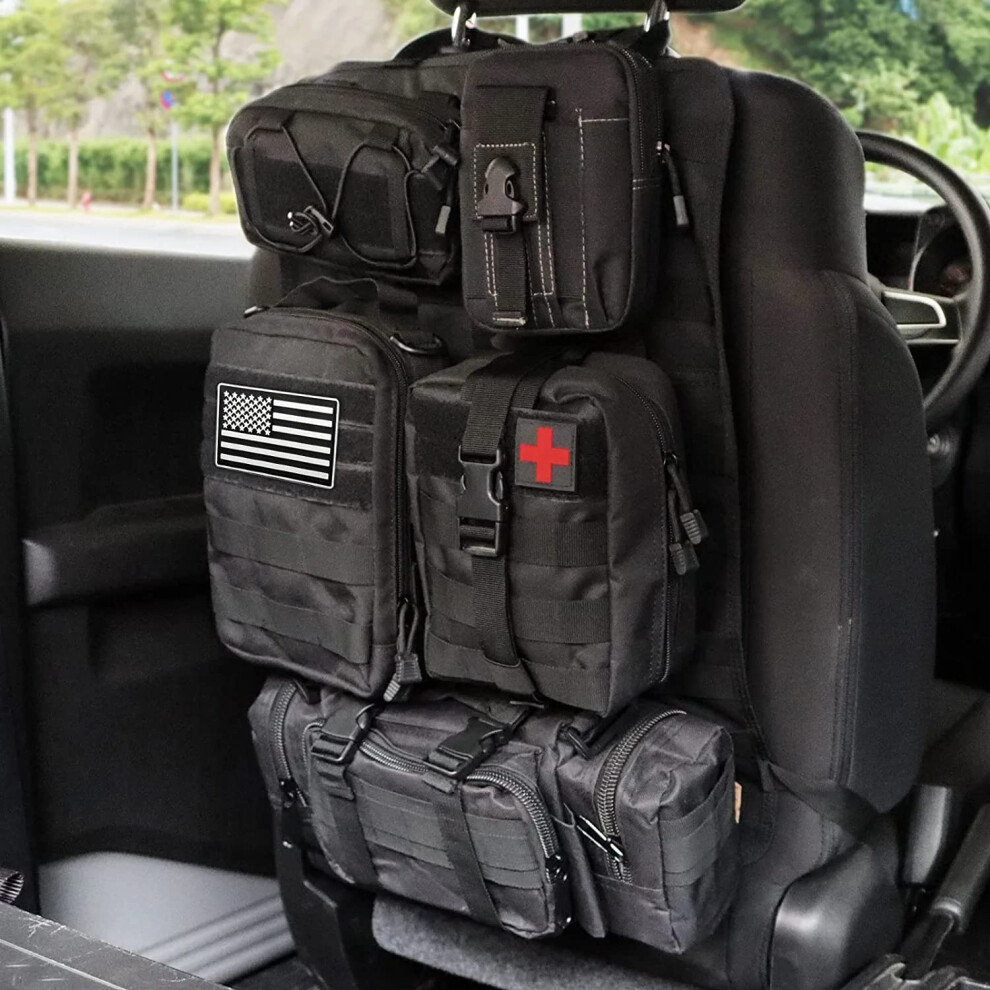 Tactical Car Seat Organizer With 5 Detachable Molle Pouches, Universal Fit For Trucks Suvs 9347817368109