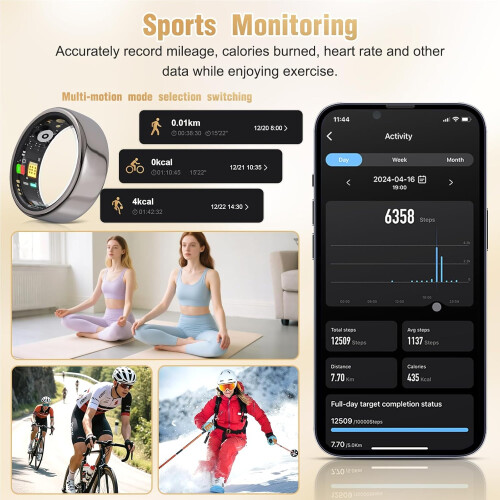 Smart Ring Health Tracker Waterproof Pedometer For Exercise Data And Sleep Tracking Ring With Sport Modes Size 9 1