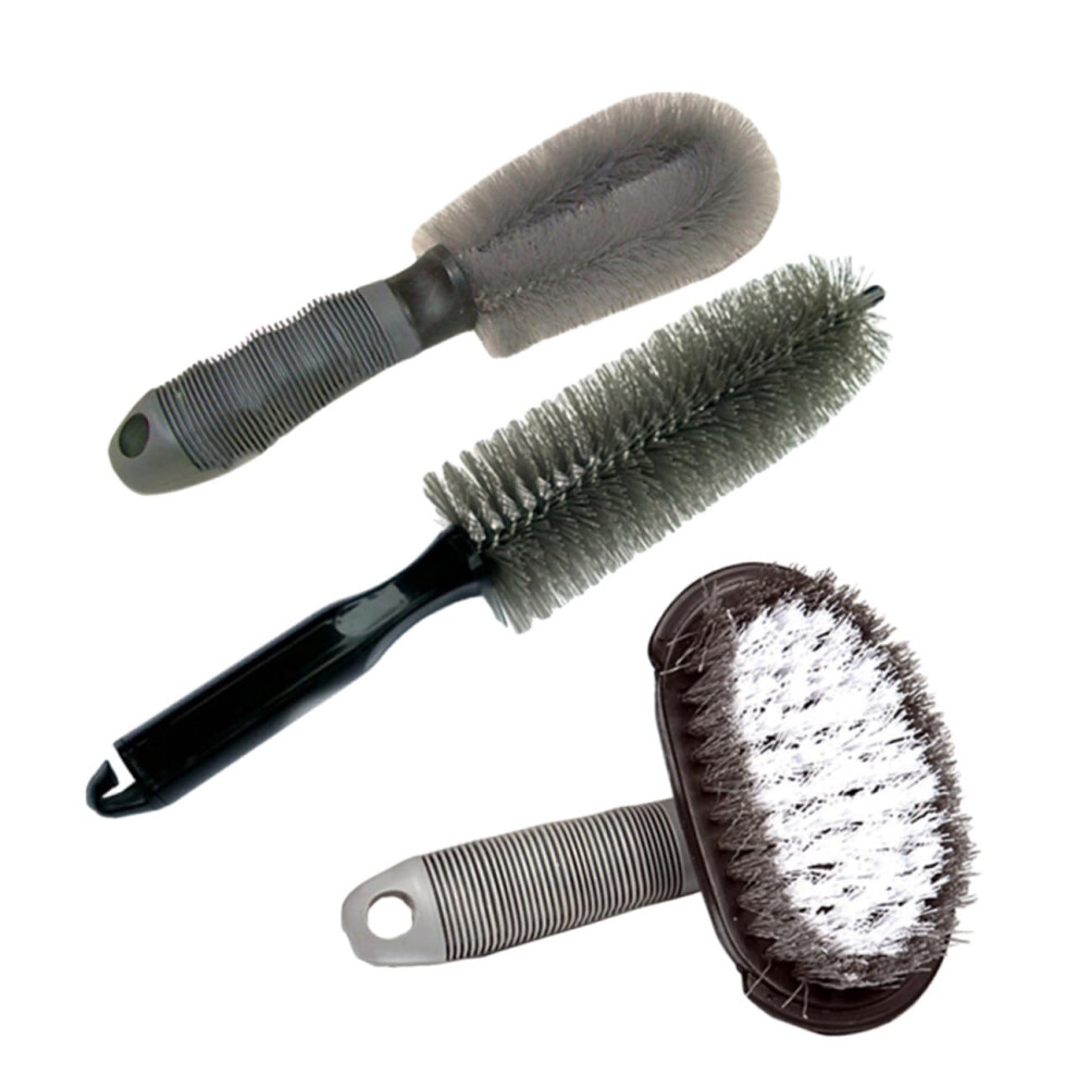 Car Wheel Cleaning Brush With Scratch Bristles, Flexible Rim, Tire Brush For Cars, Motorcycles, Hand Protecting Handle 9382693075291