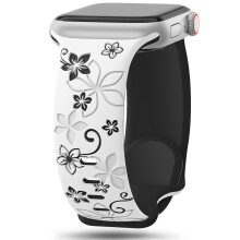 Floral Engraved Strap for Apple Watch 3849mm Soft Silicone Flower Band White Black Series SE