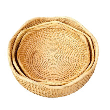 Cesti per Frutta Rotondi nel Rattan, Ciotole nel Vimini, Ciotole per Servire nel Tessuto, Cestini Decorativi per Cucina, Set da 3