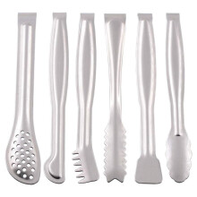 6-Teiliges Lebensmittelzangen-Set, Lebensmittel- und Brotzange, Buffet-Grill- und Grillzange, KüChenzubehöR, Eiszange, Silber