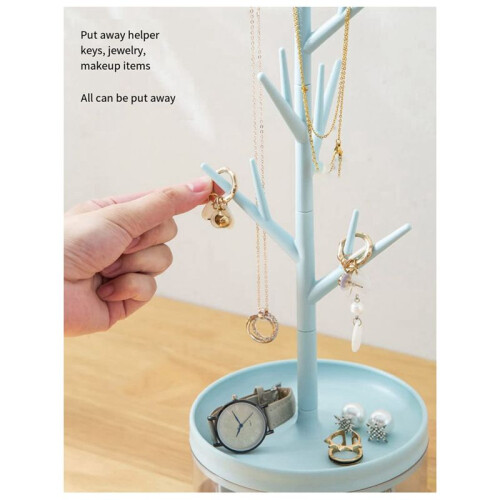 Branch Jewelry Rack with Rotatable Base and Storage Box Tree Tower Rack Hanging Organizer, 1