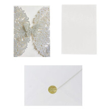 20 Set Schmetterlings-Einladungskarten, Spitzen-Hochzeitseinladungen mit UmschläGen (Silberglitter)