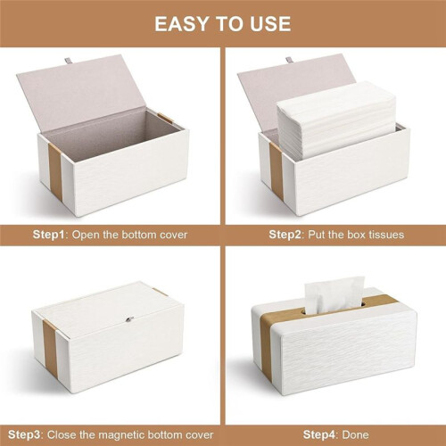 Issue Box Cover, PU Leather Tissue Box Covers Rectangular Tissue Holder for Home/Office/Car Decoration White 2