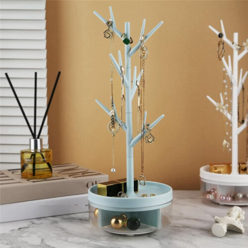 Branch Jewelry Rack with Rotatable Base and Storage Box Tree Tower Rack Hanging Organizer, 2
