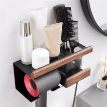 Supporto da Parete per Asciugacapelli nel Legno di Noce, Supporto per Bagno, Elegante Porta Attrezzi per Capelli, Organizer per Scaffale, Supporto per