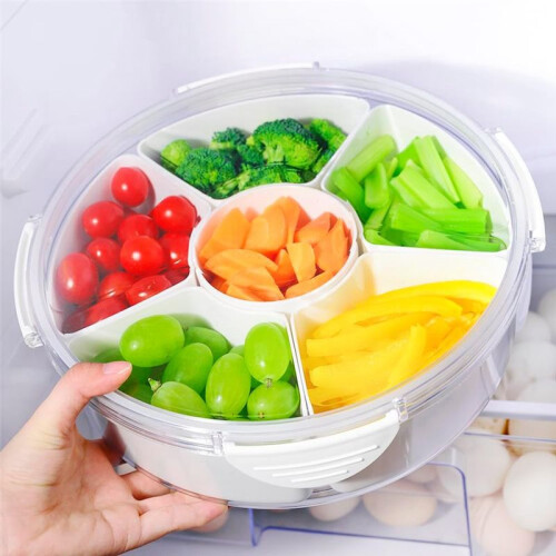 GemüSetablett mit Deckel - Geteilter Snackbox-BehäLter mit 6 FäChern für Party-Servierplatten, Obsttabletts, Snacks 1