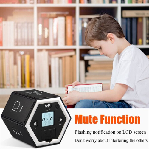Hexagon Flip Timer with Mute & Alarm Function- Kitchen Timer Easy to Use - Management Pomodoro Timer for Kids Black 2