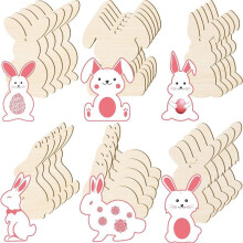 72 Stuks Paashout Bunny Uitsparingen Onvoltooide Houten Konijn Uitsparingen Lege Bunny Vorm Plakjes Hangende Ornament Tags
