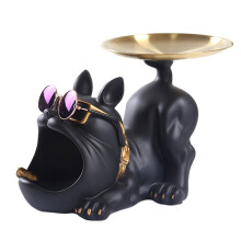 Hars Cool Bulldog Crafts Hondenbutler met Lade voor Sleutelhouder Opslag Sieraden Dierenkamer Home Decor Standbeeld, Zwart
