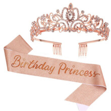 GeburtstagsmäDchen-Tiara, Krone, Prinzessinnenkrone mit GeburtstagsschäRpe für Frauen, Alles Gute zum Geburtstag, PartyzubehöR, RoséGold
