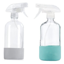 Botellas Rociadoras de Vidrio Transparente con Funda de Silicona, Botella VacíA Recargable para Soluciones de Limpieza, Rociador de Agua