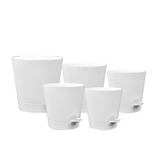 5 Pack 5 Inch Self Watering Pots for Indoor Plants, Flower Pots Planter with Drainage Holes and Wick Rope White