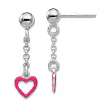 925 Sterling Silver Pink Enamel Heart Drop Earrings 23.5x6.5mm0.930