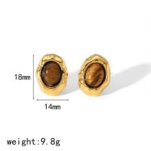 Waterproof Gold Plated Tiger Eye Pearl Stud Earrings for WomenTE6720-TG-G
