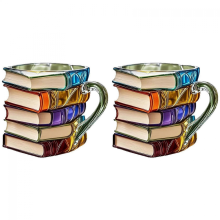 2X 3D Painted Book Mug, Funny Library Coffee Cup for Desk or Bookshelf