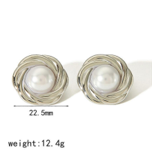 Waterproof Gold Plated Tiger Eye Pearl Stud Earrings for WomenTE6719-PL-S