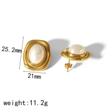 Waterproof Gold Plated Tiger Eye Pearl Stud Earrings for WomenTE6724-PL-G