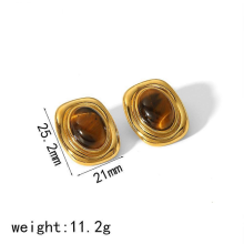 Waterproof Gold Plated Tiger Eye Pearl Stud Earrings for WomenTE6724-TG-G