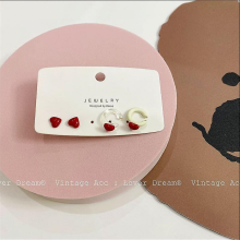 Retro Smiling Face Earrings Korean Style Red Love Set118