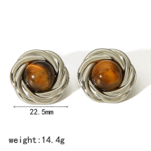 Waterproof Gold Plated Tiger Eye Pearl Stud Earrings for WomenTE6719-TG-S