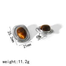 Waterproof Gold Plated Tiger Eye Pearl Stud Earrings for WomenTE6724-TG-S