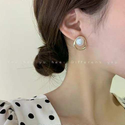 Gold Color Round Stud Earrings Korean Delicate Irregular Design1 2