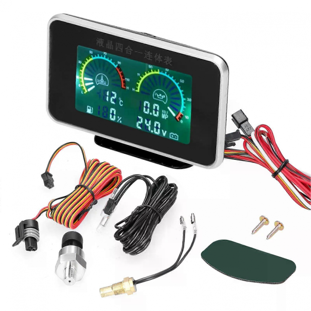 4-In-1 Car Lcd Meter: Oil Pressure, Voltage, Water Temp, Fuel Gauge 5996097888667