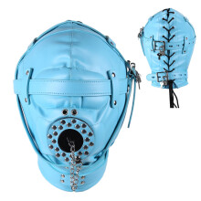 BDSM Hood Leather Mask With Plug And Nostril Bondage, Full Face Cover, Adjustable Back Drawstring, Unisex Fetish Toy