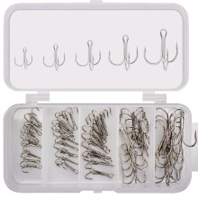 Fishing Treble Hooks Kit 50Pcs Carbon Steel Round Bend Treble Hooks For Hard Bait Lures Saltwater Freshwater Silver