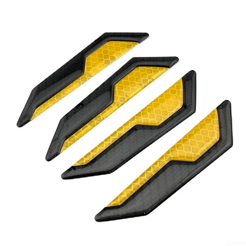 4Pcs Carbon Fiber Car Door Edge Guard Strips With Reflective Safety Design, Universal Fit Anticollision Trim Yellow 9382693193803