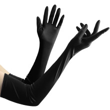 Long Black Gloves For Women Satin Opera Gloves Halloween Fancy Dress Black Costume Gloves