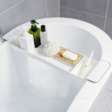 Bathtub Caddy Tray Extendable 5578cm Bridge Style White Holds Book Phone Pad Dish Drainer Bathroom Rack Shelf