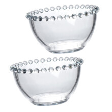 2Pcs Clear Glass Serving Bowls Medium MultiUse Beaded Rim for Salad Fruit Yogurt Dessert Parties