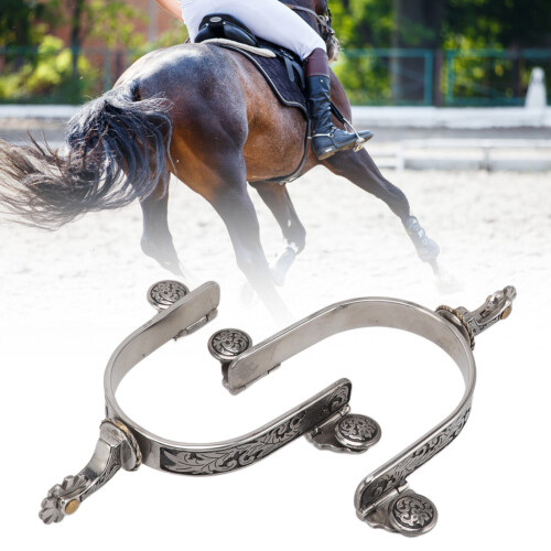 Stainless Steel Cowboy Spur with Leaf Pattern, 13.5cm Riding Boot Spurs