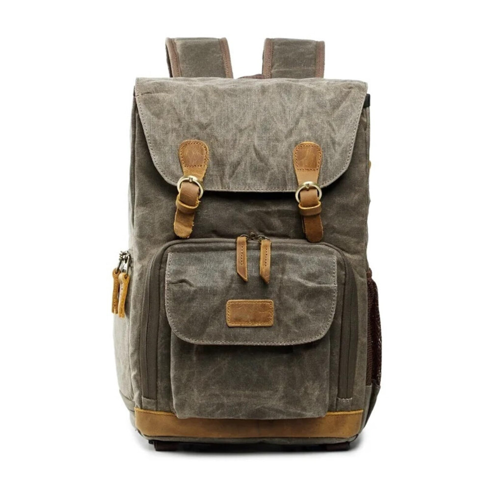 Waterproof Camera Bag Large Capacity Batik Canvas 15 Inch Laptop Compatible Backpack Green 9199774947329