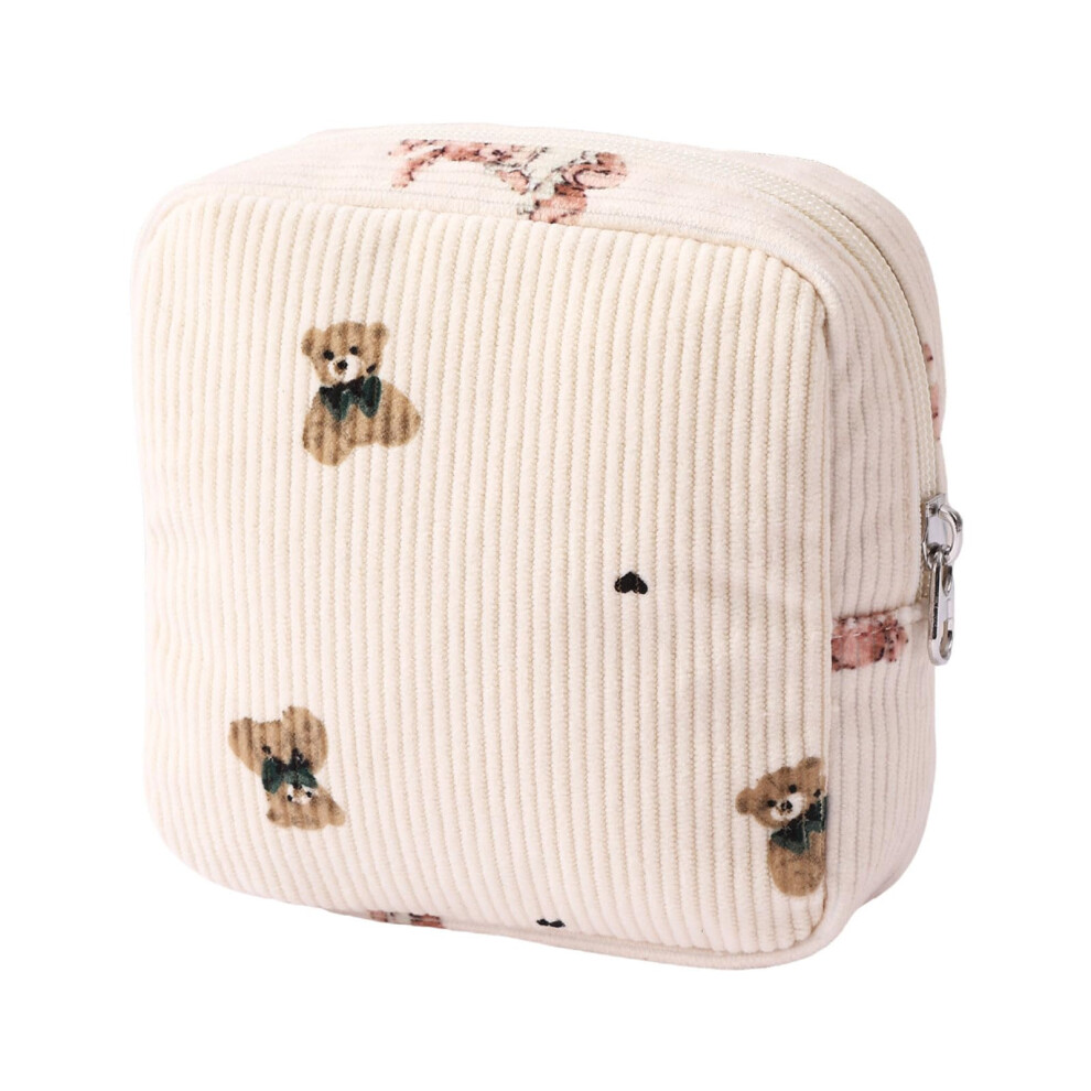 Beige Period Bag Corduroy Sanitary Napkin Storage Bag First Period Kit For Girls Bear