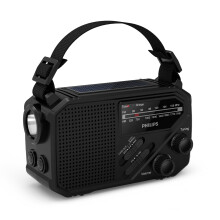 Philips TAR1609 Portable FM/AM radio with Internal Rechargeable Battery, AAA Battery & Crank Backup, Solar Power, Built-In LED Light & Torch for Campi