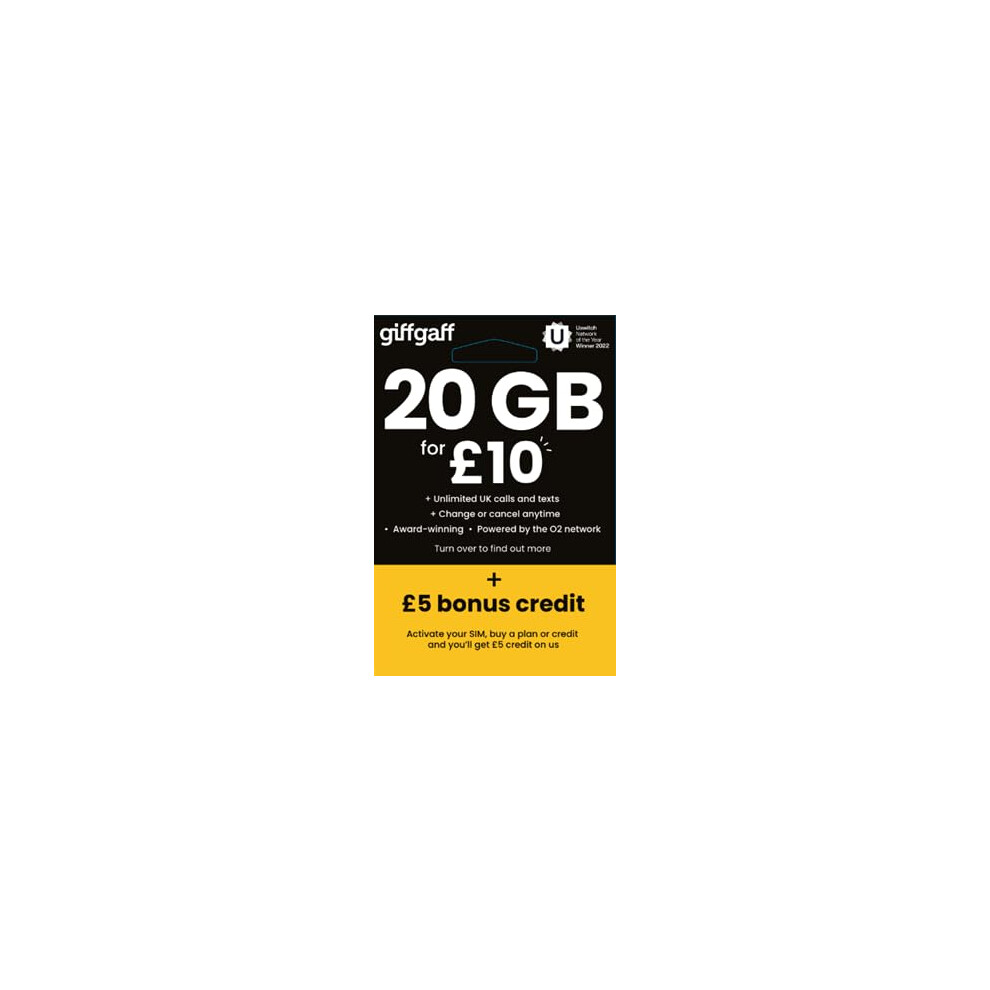 Giffgaff Nano/Micro/Standard Sim Â Lowcost 4G/5G Monthly Bundles, Perf 9486856469139