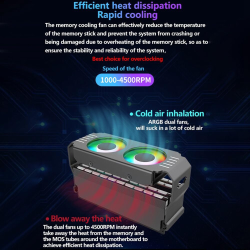 D50 ARGB Sync Memory Cooling Heatsink For 4Pin RAM Modules With Dual Fans And ARGB Lighting 1